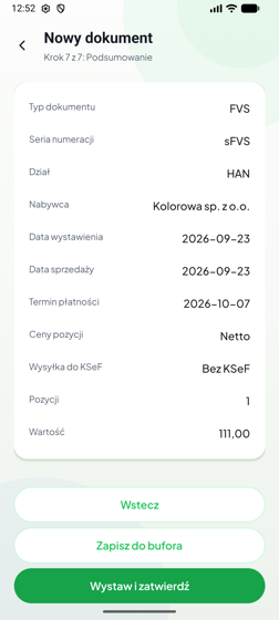 Krok 7 kreatora — podsumowanie dokumentu